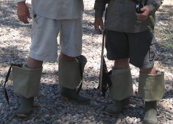 rolled down hip waders 