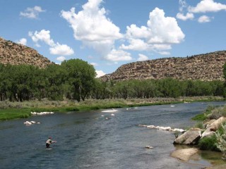 An angler fishes the habitat improvements on the San Juan River below Simon Canyon.