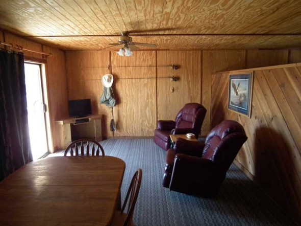 The living roon of a cabin at Soaring Eagle Lodge.