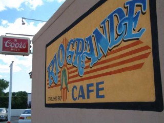 Colorful sign in side of Rio Grande Cafe in Espanola, New Mexico. 