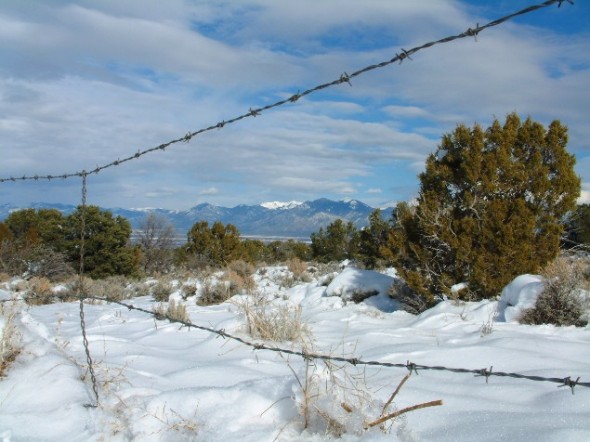 Snow capped peaks over Taos, New Mexico.