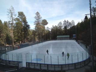 The regulation size rink at Los Alamos County hosts hockey leagues for all ages.