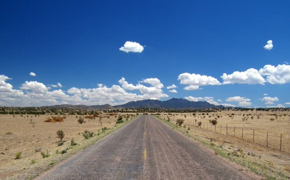 The road to Galisteo Dam is remote and provides a fine view of the Ortiz Mountains off in the distance.