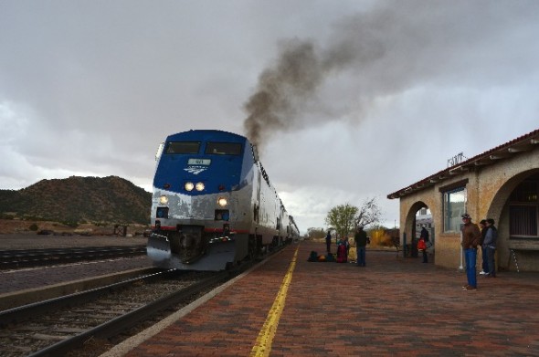 Amtrak train rolls into Lamy NM.