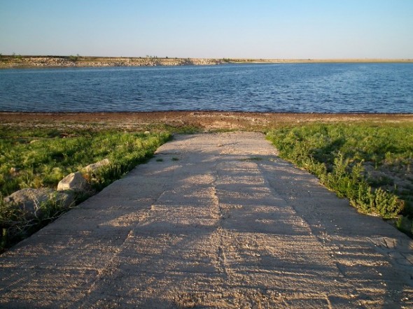 Exposed boat ramp at lower Charette Lakes. 