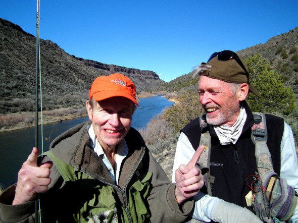 Angling authors and fishing buddies, John Nichols and Taylor Streit of Taos New Mexico.