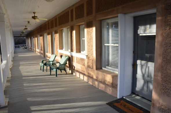 Porch of Historic Lodge at Elephant Butte Lake